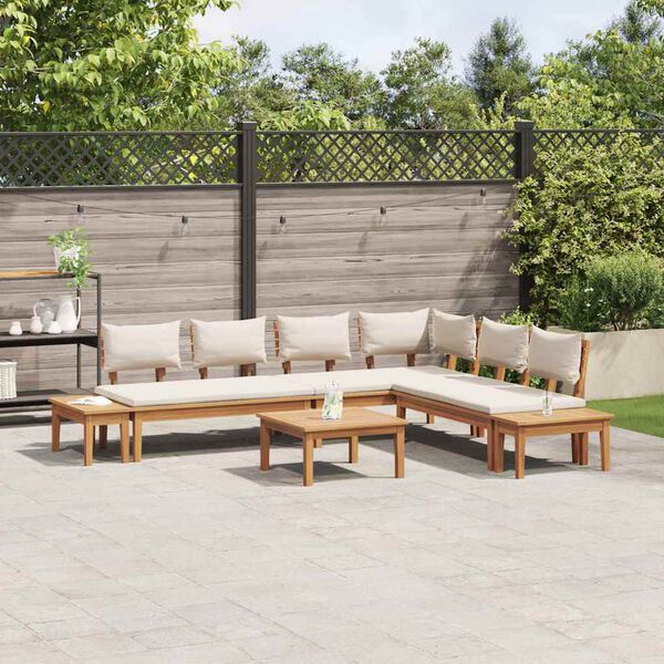 vidaXL Ensemble de banc de jardin avec coussin 4 pcs Marron et Crème