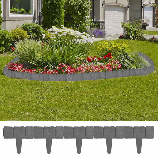 vidaXL Cl&ocirc;ture de jardin/pelouse plastique aspect de pierre 41 pcs 10m