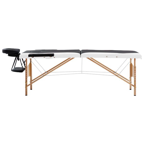 vidaXL Table de massage pliable 2 zones Bois Noir et blanc