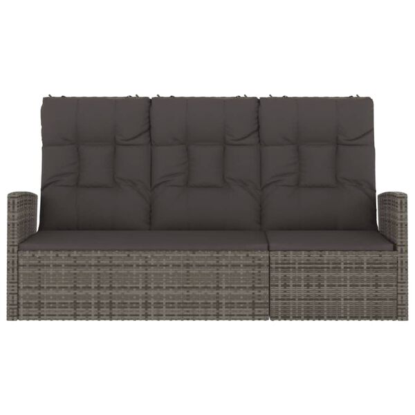vidaXL Banc de jardin inclinable et coussins gris 173cm résine tressée