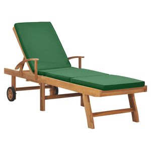 vidaXL Chaise longue avec coussin Bois de teck solide Vert