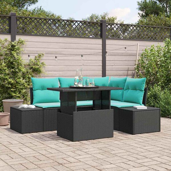 vidaXL Ensemble de canap&eacute; de jardin 6 pcs Noir et Bleu polyrotin