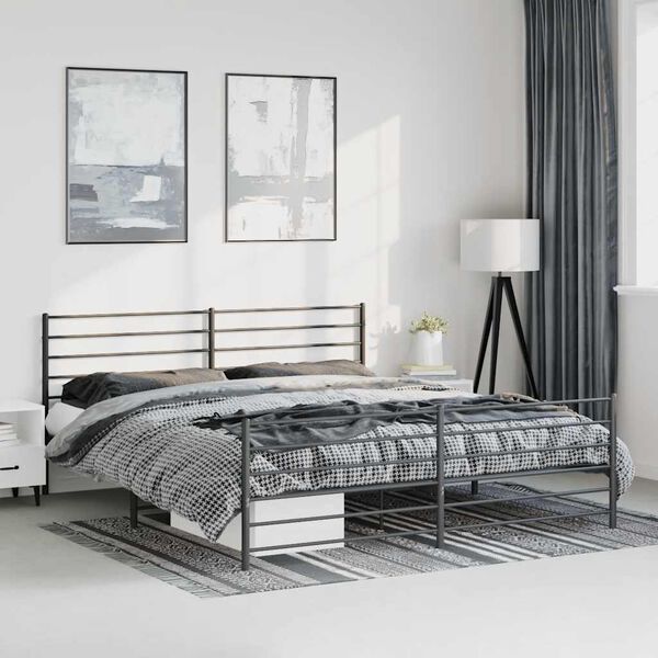 vidaXL Cadre de lit m&eacute;tal sans matelas avec pied de lit noir 183x213cm