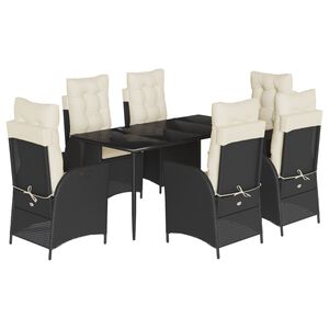 vidaXL Ensemble &agrave; manger de jardin coussins 7pcs Noir R&eacute;sine tress&eacute;e