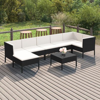 vidaXL Salon de jardin 8 pcs avec coussins résine tressée noir