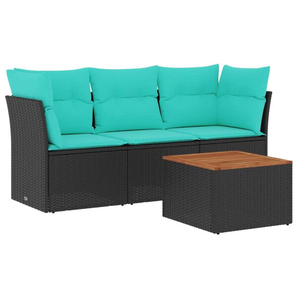 vidaXL Salon de jardin 4 pcs avec coussins noir résine tressée