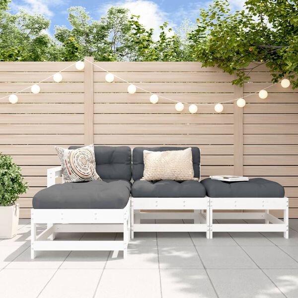 vidaXL Salon de jardin 4 pcs avec coussins blanc bois massif
