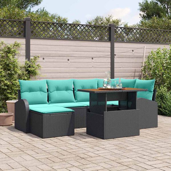 vidaXL Ensemble de canap&eacute; de jardin avec coussin 7 pcs Noir et bleu
