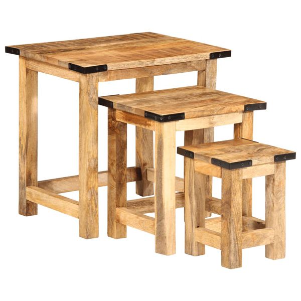 vidaXL Tables d'appoint gigognes 3 pcs bois de manguier massif brut
