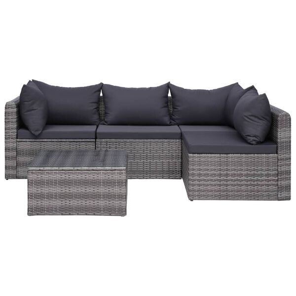 vidaXL Salon de jardin 5 pcs et coussins et oreillers R&eacute;sine tress&eacute;e