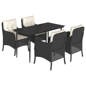 vidaXL Ensemble &agrave; manger de jardin coussins 5pcs Noir R&eacute;sine tress&eacute;e