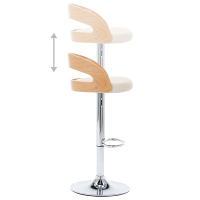 vidaXL Tabourets de bar lot de 2 crème similicuir et bois courbé