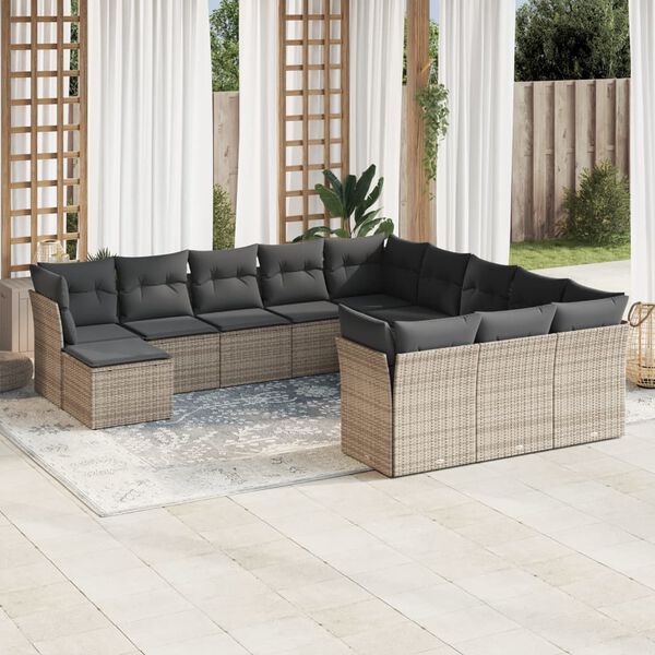 vidaXL Salon de jardin avec coussins 12 pcs gris r&eacute;sine tress&eacute;e