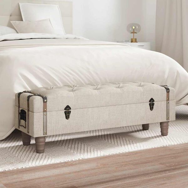 vidaXL Banc de rangement 111 cm crème bois massif de sapin et tissu