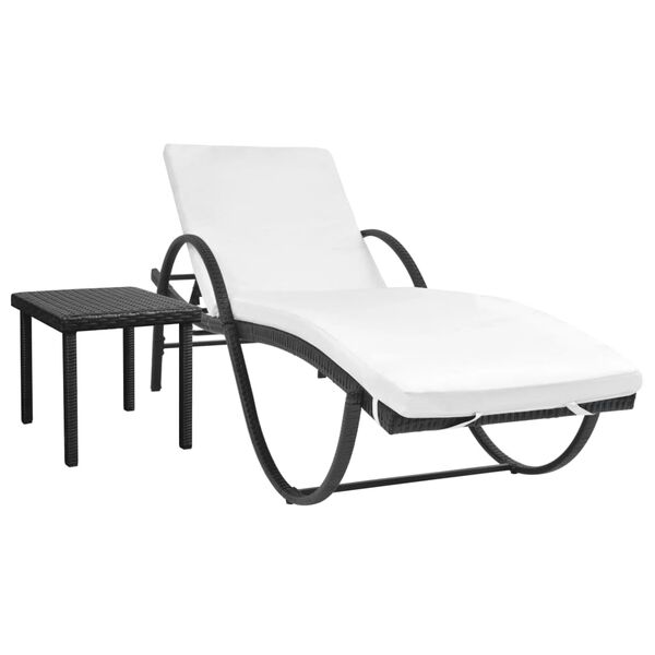 vidaXL Chaise longue avec coussin et table R&eacute;sine tress&eacute;e Noir