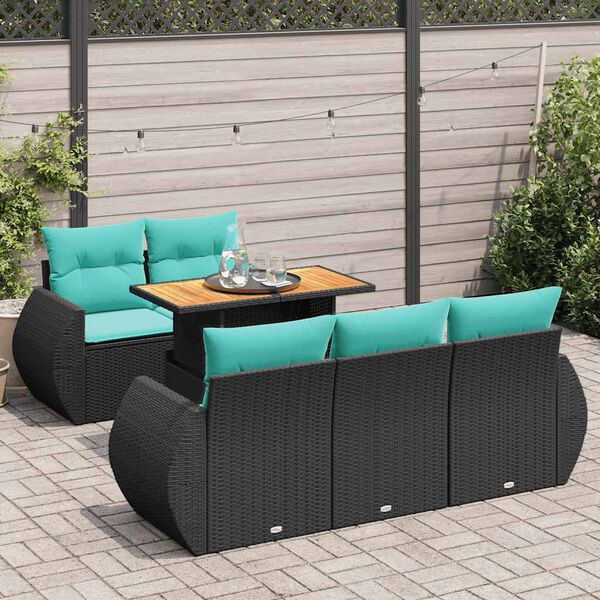 vidaXL Salon de jardin 6 pcs avec coussins noir r&eacute;sine tress&eacute;e