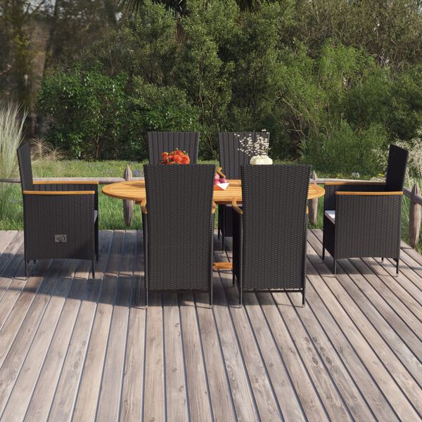 vidaXL Ensemble &agrave; manger de jardin 7 pcs R&eacute;sine tress&eacute;e Noir