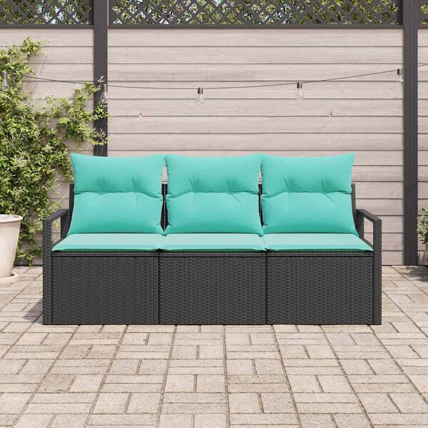 vidaXL Ensemble de canap&eacute; de jardin 3 pcs Noir et turquoise polyrotin