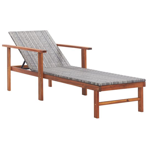 vidaXL Chaise longue et coussin R&eacute;sine tress&eacute;e et bois d'acacia Gris