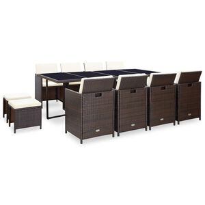 vidaXL Ensemble &agrave; manger d'ext&eacute;rieur et coussins 13 pcs R&eacute;sine tress&eacute;e