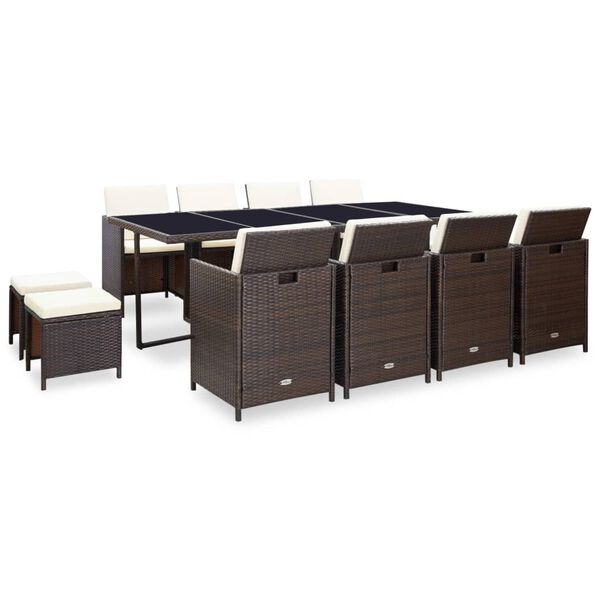 vidaXL Ensemble &agrave; manger d'ext&eacute;rieur et coussins 13 pcs R&eacute;sine tress&eacute;e