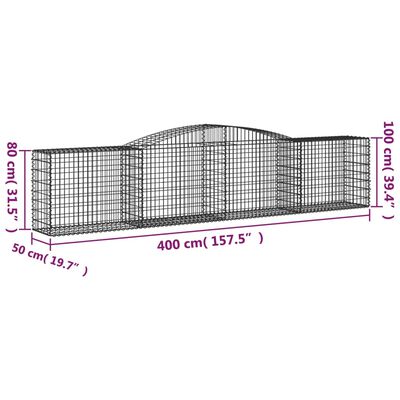 vidaXL Panier de gabions arqué 400x50x80/100 cm Fer galvanisé