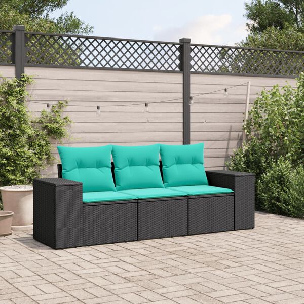 vidaXL Salon de jardin 3 pcs avec coussins noir r&eacute;sine tress&eacute;e