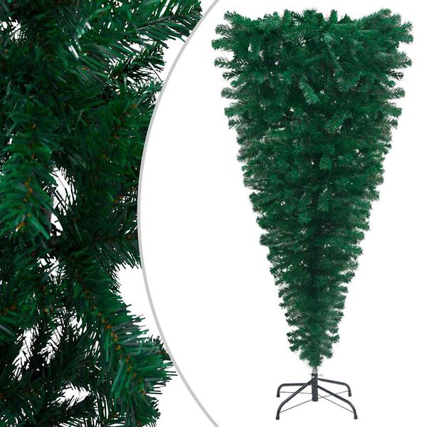 vidaXL Arbre de No&euml;l artificiel renvers&eacute; pr&eacute;-&eacute;clair&eacute; et boules 210 cm