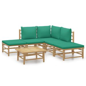 vidaXL Salon de jardin 6 pcs avec coussins vert bambou