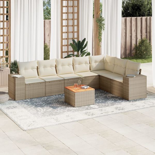 vidaXL Salon de jardin avec coussins 8 pcs beige r&eacute;sine tress&eacute;e