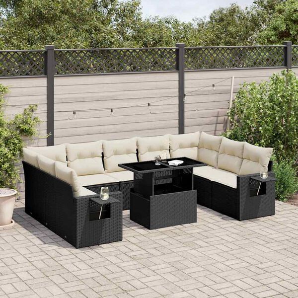 vidaXL Salon de jardin 10 pcs avec coussins noir r&eacute;sine tress&eacute;e