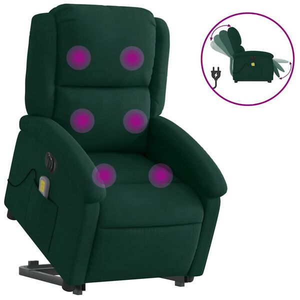 vidaXL Fauteuil inclinable de massage &eacute;lectrique vert fonc&eacute; velours