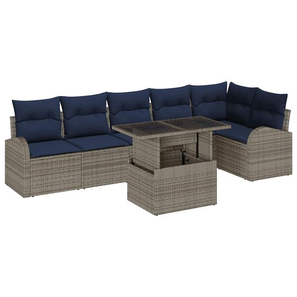 vidaXL Ensemble de canap&eacute; de jardin 7 pcs Gris et bleu marine