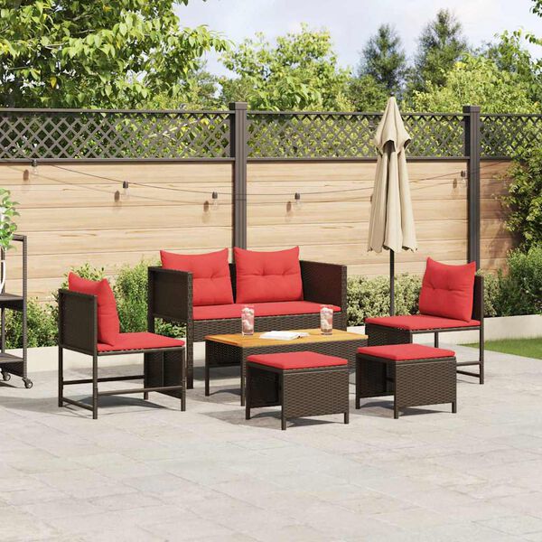 vidaXL Ensemble de canap&eacute; de jardin 6 pcs Marron et rouge polyrotin