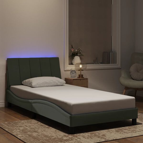 vidaXL Cadre de lit avec LED sans matelas Hanko gris clair 100x190 cm velours