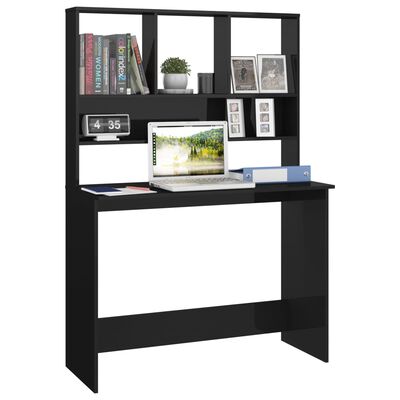 vidaXL Bureau avec étagères Noir brillant 110 x 45 x 157 cm Aggloméré