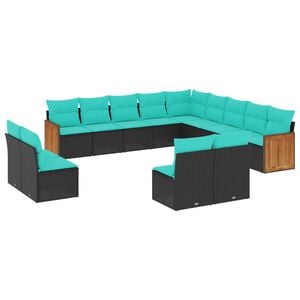 vidaXL Salon de jardin avec coussins 13 pcs noir r&eacute;sine tress&eacute;e