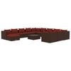 vidaXL Salon de jardin 13 pcs avec coussins R&eacute;sine tress&eacute;e Marron
