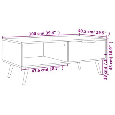 vidaXL Table basse Chêne fumé 100x49,5x43 cm Aggloméré