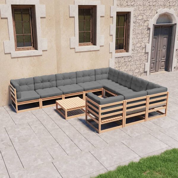 vidaXL Salon de jardin 11 pcs avec coussins Bois de pin massif