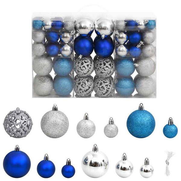 vidaXL Boules de No&euml;l 100 pcs bleu et argent&eacute; 3 / 4 / 6 cm