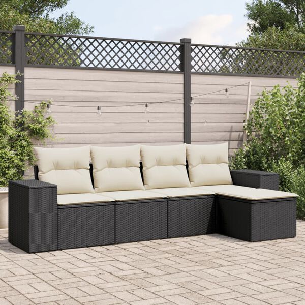 vidaXL Salon de jardin 5 pcs avec coussins noir r&eacute;sine tress&eacute;e