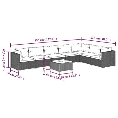 vidaXL Salon de jardin 8 pcs avec coussins Résine tressée Noir