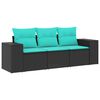 vidaXL Salon de jardin 3 pcs avec coussins noir r&eacute;sine tress&eacute;e