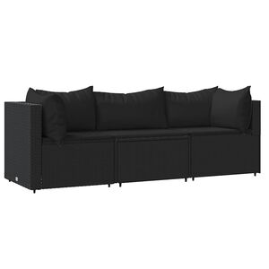 vidaXL Salon de jardin 3 pcs avec coussins Noir R&eacute;sine tress&eacute;e