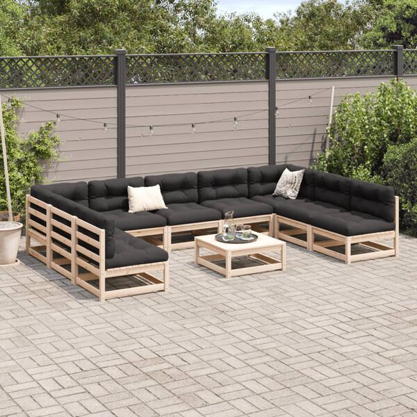 vidaXL Salon de jardin 10 pcs avec coussins bois de pin massif