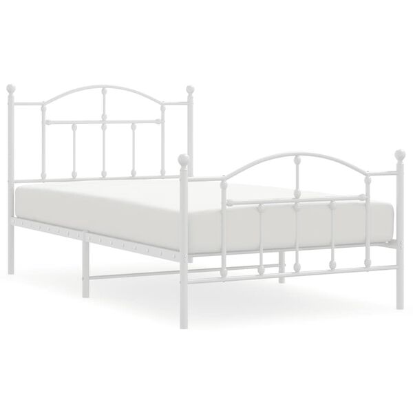 vidaXL Cadre de lit m&eacute;tal sans matelas et pied de lit blanc 100x190 cm