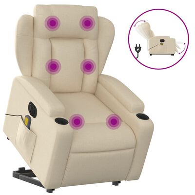 vidaXL Fauteuil inclinable de massage électrique crème tissu