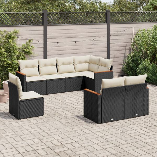 vidaXL Salon de jardin 8 pcs avec coussins noir r&eacute;sine tress&eacute;e