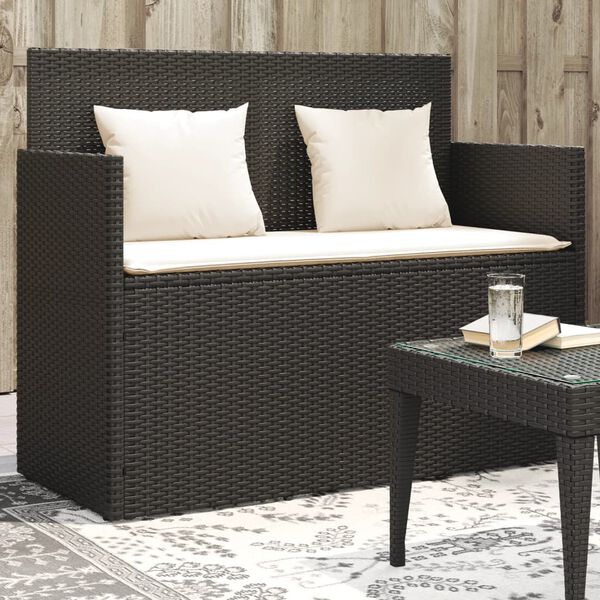 vidaXL Banc de jardin avec coussins noir r&eacute;sine tress&eacute;e